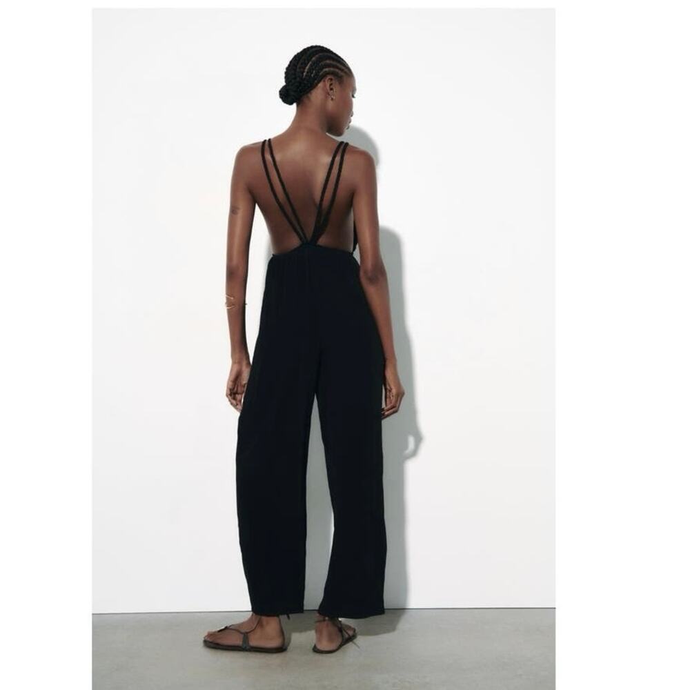 Zara Braid Strap Black Jumpsuit size Large - Picture 2 of 11